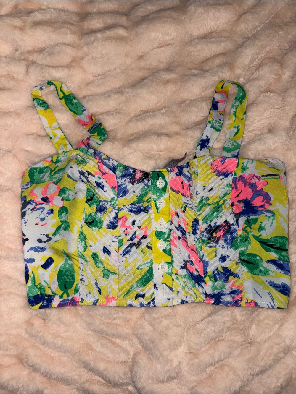 Paper Crane Multicolor Floral Cropped Tank Top with Buttons